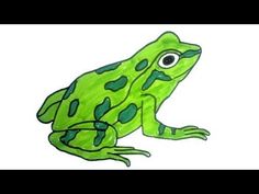 a drawing of a green frog with black spots on it's body and legs