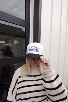 This trucker hat is a unisex fit! The design is an embroidered design. The hat itself is black/white with black thread text. This is not a foam trucker. If this needs to be a rush order it is your responsibility to upgrade your shipping in the checkout process! Please allow 7-9 days for you hats to arrive. If the drop down menu has a preorder option that means I have a restock on the way, please allow up to 2 weeks for preorders! I do not accept returns or exchanges! I am not responsible for mis White Cotton Trucker Snapback Hat, White Flat Brim Baseball Cap With Letter Print, White Hip Hop Hat For Baseball Season, White Trucker Hat With Letter Print And Flat Brim, White Trucker Hat With Letter Print, White Hip Hop Trucker Hat With Letter Print, White Hip Hop Trucker Hat With Curved Brim, White Hip Hop Snapback Hat With Curved Bill, Hip Hop Style White Trucker Hat With Flat Brim