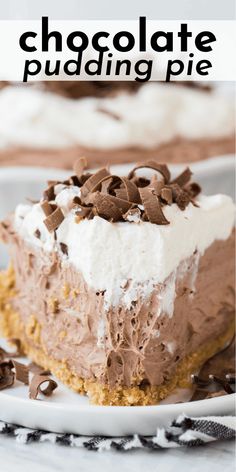 a piece of chocolate puddinging pie on a plate