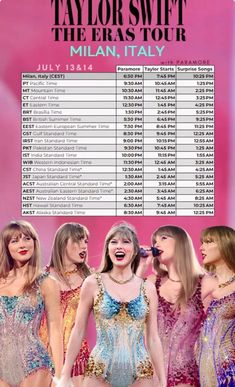 taylor swift tour poster with the names and dates for their upcoming album, which is released on