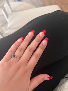 Square French Tip Acrylic Nails Christmas, Square Nail Designs Red, Red French Nails Square, Square Red French Tip Nails, Cute Nails Acrylic Short, Nails Acrylic Short Almond, Nails Square Design, Sqaure Nails, Short Nail Ideas