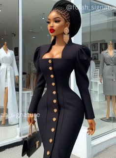 Church Outfit Black Women, Corporate Dress, Women Long Sleeve Dress, Elegant Dresses Classy, Stylish Work Attire