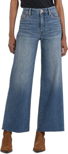 KUT from the Kloth Meg Fab Ab High Waist Raw Hem Ankle Wide Leg Jeans | Nordstrom Ankle Length Wide Leg Jeans, France Travel, Wide Leg Jeans, Paris France, Flare Jeans, Ankle Length, Stretch Denim, Leg Jeans, High Waist