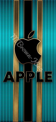 an apple logo on a blue and gold striped background with the words, i phone