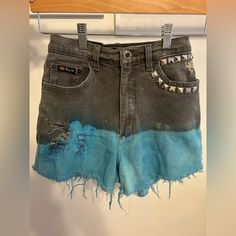 Awesome Shorts! High Waist Blue Grunge Bottoms, Grunge High Waist Blue Bottoms, Grunge High-waist Blue Bottoms, Edgy Mid-rise Blue Bottoms, Edgy Blue Mid-rise Bottoms, Edgy Light Wash Cotton Bottoms, Edgy Washed Denim Blue Bottoms, Edgy Denim Blue Bottoms For Summer, Edgy Blue Cotton Bottoms