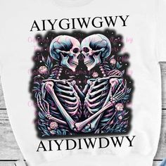 two skeletons hugging each other with the words aly gwy on it