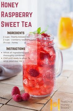 a glass jar filled with raspberry sweet tea