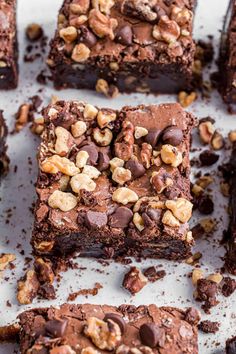 chocolate brownies with walnuts and sea salt on a baking sheet, ready to be eaten