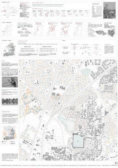 a large map with many different buildings on it's sides and lots of information about the area