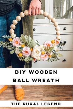 wood split balls, floral wreath, spring decor, front porch decor Farmhouse Style Wreath, Ball Wreath, Easy Diy Wreaths, Diy Spring Wreath, Door Wreaths Diy, Easter Decorations Outdoor, Front Porch Ideas, Diy Spring, Easter Decorations Diy Easy