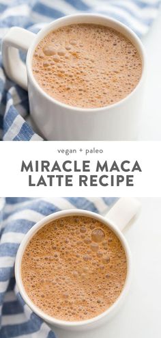 two mugs of vegan and paleo coffee with the title text above it