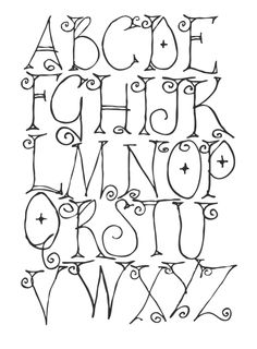 the alphabet is drawn in black and white with swirly lines on it, as well as