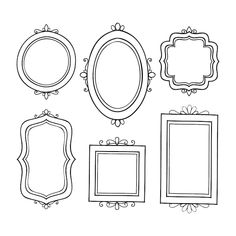 a set of different frames for pictures and text on a white background, hand drawn illustration