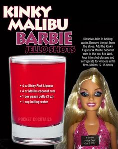 a barbie doll next to a jar of pink jello - shop liquid with instructions on how to use it