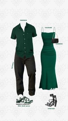 Matching Party Outfits For Couples, Color Cordinate Outfit Couple Ideas, Closet For Couples, Couple Matchy Outfits, Green Couple Outfit, Neutral Couple Outfits, Couples Coordinating Outfits, Matchy Outfit Couple