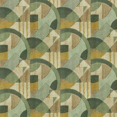 an abstract pattern with green and yellow circles on beige groundcloth, designed in the style of art deco