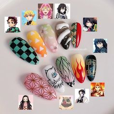 Tomatoesnails ♡ Cute Press-On Nails (@tomatoesnails) • Fotos e vídeos do Instagram Anime Nail Designs Demon Slayer, Demon Slayer Acrylic Nails, Mitsuri Nails Demon Slayer, Mitsuri Inspired Nails, Anime Press On Nails, Anime Nail Art Designs, Nail Designs Anime, Uñas Demon Slayer