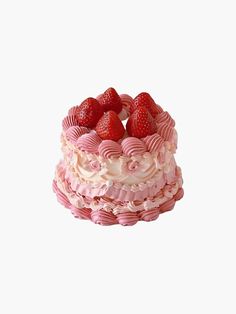 there is a cake that has strawberries on top and pink icing around the edges