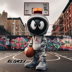 a cartoon character is holding a basketball