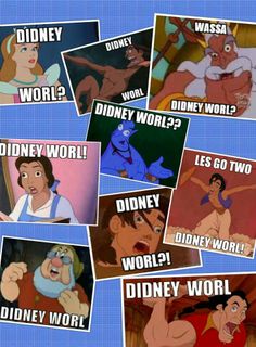 many different pictures of disney characters with words in the middle and one saying that they are doing