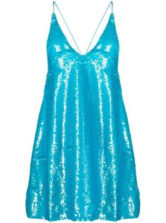 turquoise blue-green sequin embellishment backless V-neck spaghetti straps above-knee length Turquoise Dress Short, Aqua Dress Outfit, Sequence Outfits, Turquoise Dresses, Turquoise Blue Dress, Turquoise Mini Dress, Midnight Dress, Turquoise Clothes, Ganni Dress