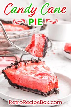 a slice of candy cane pie on a plate