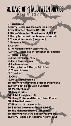 a list of halloween movies with bats on it