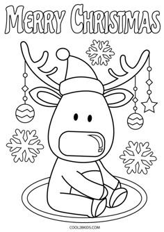 merry christmas coloring pages for kids and adults with reindeers, snowflakes and ornaments