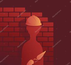 Burnout at work - sad abstract builder person with brick wall behind him Burnout At Work, Cartoon Template, Greeting Card Template, Window Painting, Brick Wall, Red Background, Icon Set