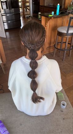 Low Bubble Braid Ponytail, Low Pony With Bubble Braids, Bubble Braids Into Buns, Bubble Braid With Braid, Dutch Braid Into Bubble Braid, Low Bubble Braid Pigtails, Fancy Bubble Braid, Bubble Braids Into Ponytail, Bubble Braid Hairstyles For Sports