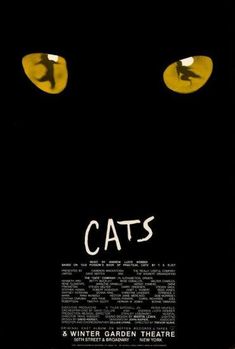 a black cat's face with yellow eyes and the words cats written in white