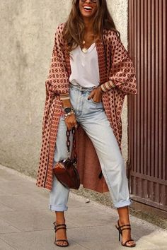 Cami And Jeans, Moda Kimono, Look Boho Chic, Mode Boho, Sleeve Cardigan, Mode Inspiration, Cardigan Coat