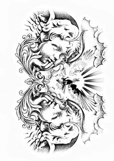 an artistic tattoo design with two faces