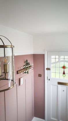 Sulking room pink. Wall panelling detail. At Home with the Johnsons