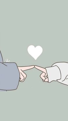 two people holding hands with a white heart in the sky above them and one person pointing at each other's hand