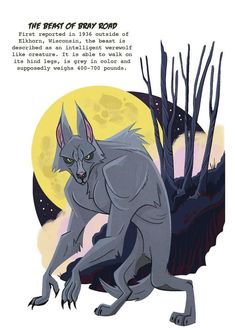 an animal that is standing in front of a full moon and some trees with leaves on it