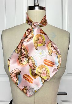 *LIMITED RUN* "Makes Me Want a Hot Dog Real Bad" Turn heads on the dance floor with this groovy 70s-inspired custom printed scarf featuring the legend, the icon, the moment Jennifer Coolidge. - Ready to Ship Features - Custom printed satin fabric - Solid light blue satin lining - Doubles as a head scarf Disco Accessories, Disco Queen, Jennifer Coolidge, Printed Scarf, 70s Inspired, Retro 70s, Neck Scarf, Blue Satin, Neck Scarves