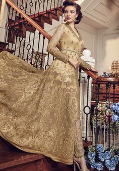 Gold Net Embroidered Lehenga Style Anarkali Suit 5804C Bridal Pant, Kalidar Anarkali, Bridal Pants, Bridal Mehndi Dresses, Pant Suits For Women, Anarkali Lehenga, Kurti Designs Latest