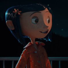 an animated character is standing on a porch at night with the moon in the background