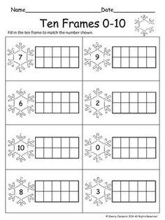 the ten frames worksheet for numbers 0 - 10 with snowflakes on it