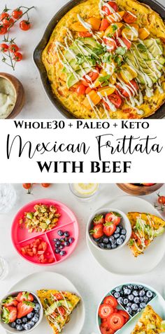 mexican food with text overlay that reads whole 30 paleo keto mexican frittata with beef