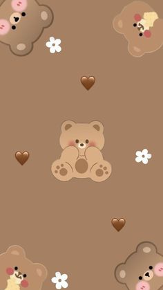 a brown teddy bear with hearts and flowers on it's back wallpapers