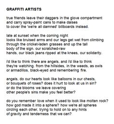 a poem written in black and white with the words graffiti artists on it's left side