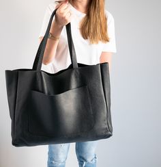 BLACK OVERSIZE SHOPPER Bag Black Leather Shopper Large Tote - Etsy Big Shoulder Bag, Large Shopper Bag, Leather Shopper Bag, Slouchy Tote, Leather Cosmetic Bag, Large Leather Bag, Soft Leather Handbags, Everyday Tote Bag, Laptop Tote Bag