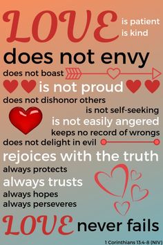 a poster with the words love does not envy and an image of hearts on it