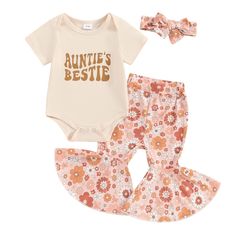 PRICES MAY VARY. MATERIAL: Aunties bestie baby clothes girl,Baby girls clothes,neutral baby clothes,one piece rompers is made of 95% cotton , ultra soft, skin-friendly, durable and not easy to deform.baby bell bottoms set, bell bottoms for toddler girls, aunties bestie baby clothes,aunt baby clothes for newborn. CUTE DESIGNS: Aunt baby clothes,Baby girl summer clothes, baby girl romper flared pants headband set, letter print, aunties bestie saying,short sleeve, crew neck, bottom snap closure, ba Country Baby Clothes, Aunties Bestie, Auntie Baby Clothes, Hippie Baby Clothes, Aunt Baby Clothes, Floral Flare Pants, Aunt Baby, Auntie Baby