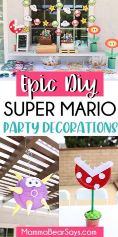 an image of a party decoration with the words, tips my super mario party decorations