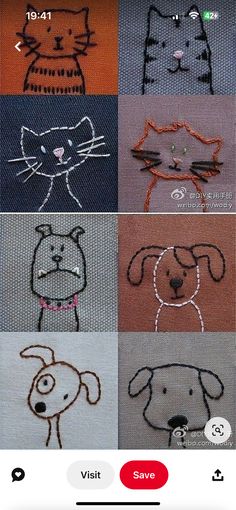 the screen is showing how to draw cats and dogs in different colors, with an arrow pointing