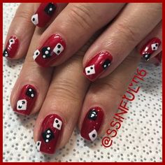 Nails With Dice Design, Las Vegas Nail Designs Ideas, Vegas Style Nails, Vegas Gel Nails Ideas, Red Vegas Nails, Dice Nail Art, Dice Nails Design