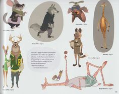 an illustrated book with pictures of animals and people in different outfits, including giraffes